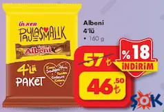ÜLKER ALBENİ ÇİKOLATA 4'LÜ 160 G ÜLKER ALBENİ ÇİKOLATA 4'LÜ 160 G